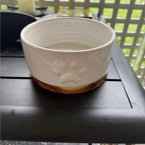 White Ceramic Pet Bowl with Paw Design